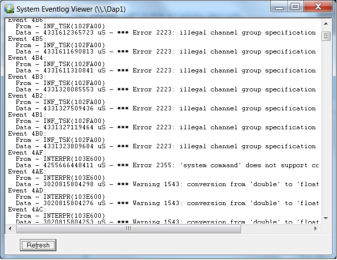 DAPL error log display