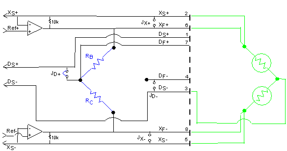 5-wire half-bridge interface with voltage-sense feedback.