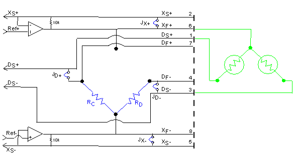 3-wire half-bridge interface with completion resistors added to the bottom on the module.