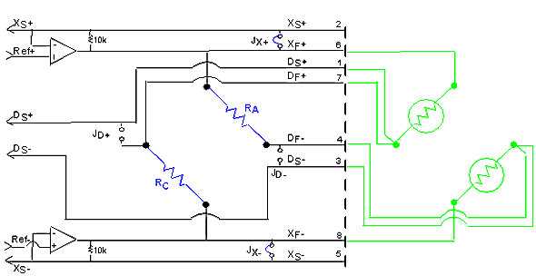 6-wire half-bridge interface with completion resistors added to the opposite sides of the circuit.