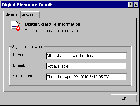 signature validation failed