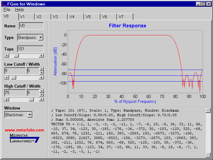 FGen for Windows - live view of filter coefficient changes